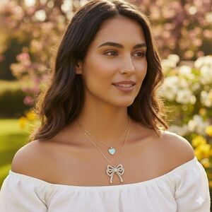 Betsey Johnson Crystal Gold and Silver Heart  And Bow Necklace